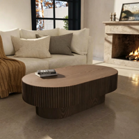 Table basse ovale cannelée en bois massif style Wabi Sabi, table d'appoint minimaliste pour salon, meuble de décoration intérieure