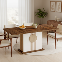 Table à manger rectangulaire extensible en bois de style farmhouse avec plateau en marbre pour l'ameublement de la maison, d'un appartement, d'un hôtel ou d'une villa