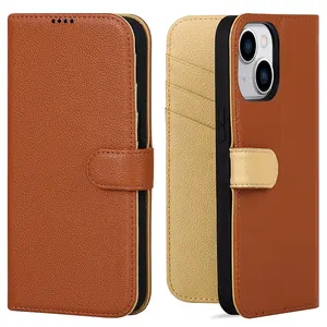 Deluxe da Wallet trường hợp điện thoại cho Iphone 15 với đứng