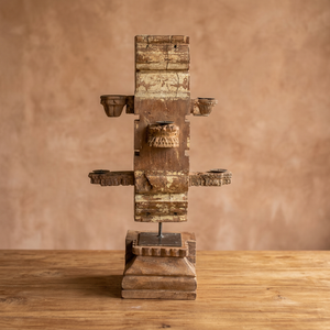 Support de bougie en bois sculpté à la main antique - 87 cm, candélabre vintage indien architectural, décoration de sol rustique en teck - Product Image 6