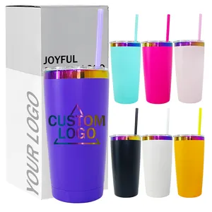 Botol air tumbler baja anti karat 20oz berlapis bubuk terisolasi vakum cetak grosir luar ruangan kustom