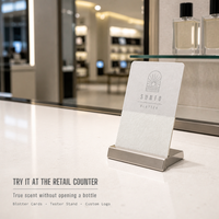 Cartes de test parfumées personnalisées avec logo et zone vierge pour échantillonnage de parfums en magasin, faible MOQ, cartes de diffusion de parfum
