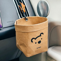 Bolsa de Almacenamiento para Auto con Diseño de Oso, Contenedor de Basura para Salida de Aire, Lavable, Impermeable, de Papel Kraft Resistente, Organizador para Vehículo