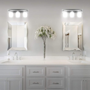 Luminaires de salle de bain en nickel brossé, lumière de vanité moderne à 3 lumières au-dessus du miroir, appliques murales avec verre dépoli blanc laiteux - Product Image 6