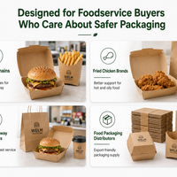 Emballage pliable en carton ondulé kraft écologique et biodégradable avec logo personnalisé pour burgers, frites et poulet frit, avec revêtement UV et sans PFAS