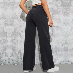 All'ingrosso autunno <span class=keywords><strong>donna</strong></span> <span class=keywords><strong>Jeans</strong></span> lavato blu svasato Logo del cliente alto a <span class=keywords><strong>vita</strong></span> alta con bottoni elastici <span class=keywords><strong>Jeans</strong></span> da <span class=keywords><strong>donna</strong></span> - Product Image 5