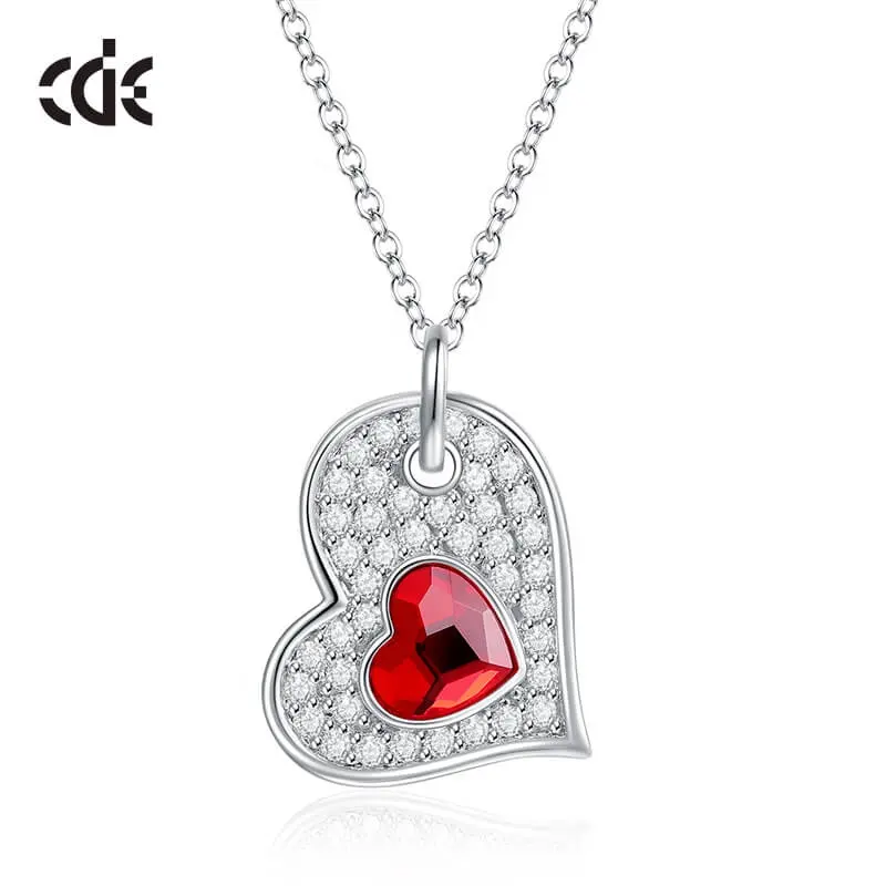 Top Fashion Rhinestone Austrian Women Love red Heart Crystal Pendant Necklace