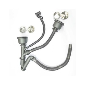 <span class=keywords><strong>Kit</strong></span> de vidange pour évier à double bac et siphon en forme de V pour évier de cuisine double, siphon d'évier - Product Image 1