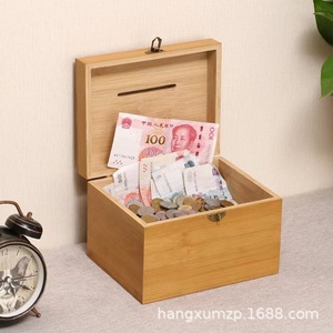 Coffre-fort en bois avec serrure à combinaison, boîte de rangement pour l'épargne et la gestion de la richesse, coffre au trésor en bambou et bois - Product Image 4