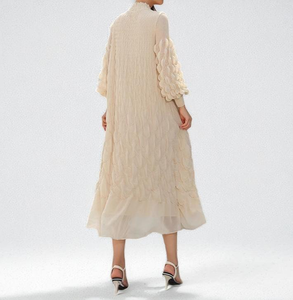 Robe abaya modeste tempérament haut de gamme broderie lourde lâche mince Miyake bulle plissée Midi Vestidos décontractés OEM ODM chic - Product Image 3
