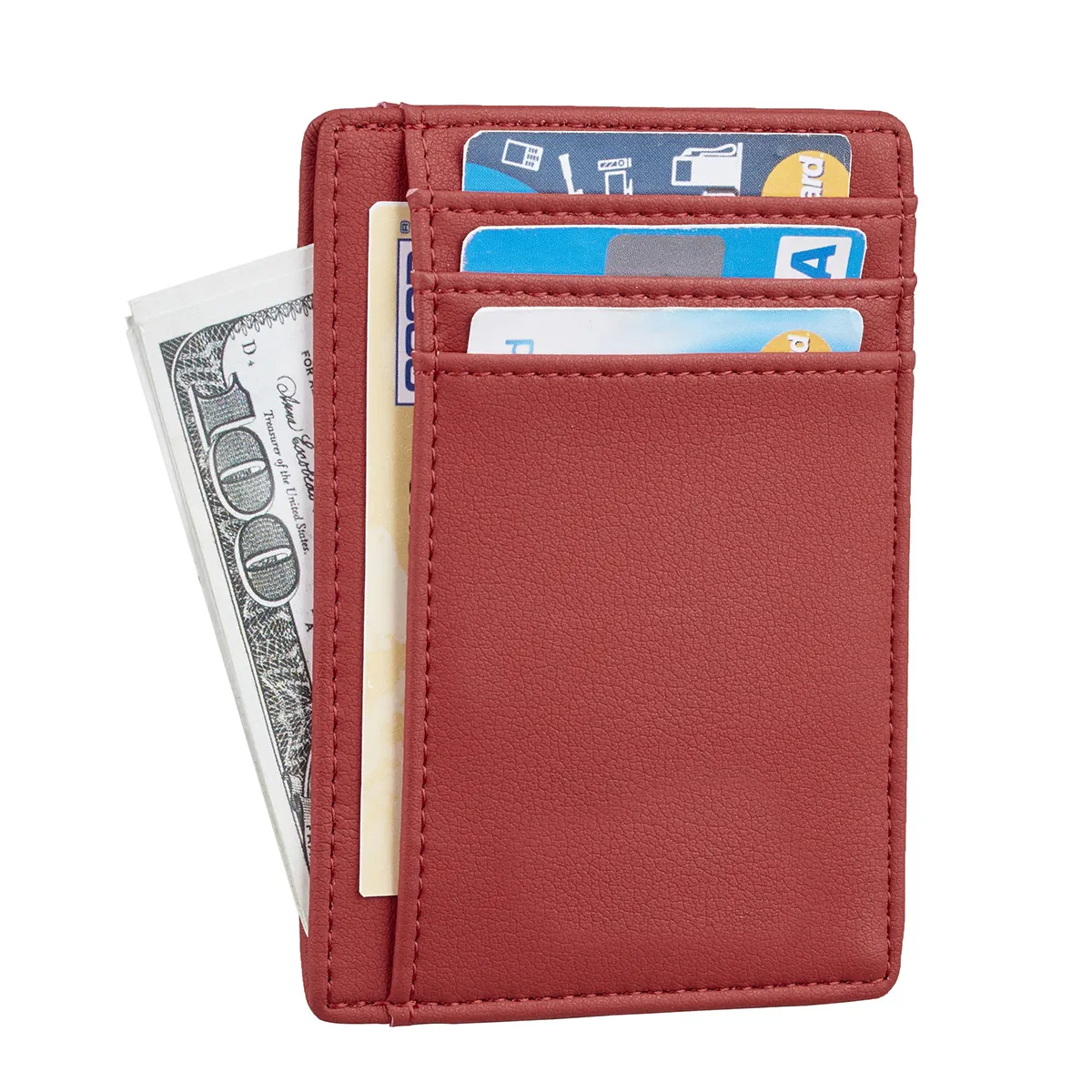 卸売価格カスタムデザインフロントポケットレザーカードホルダーRfid赤い財布女性用小サイズ