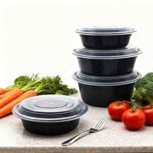 Conteneur de préparation de repas jetable rond en PP de 1000 ml, résistant à la chaleur 130° ℃   Conteneur hermétique pour <span class=keywords><strong>livraison</strong></span> de plats chauds, compatible micro-ondes - Product Image 2