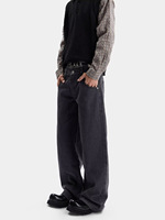 Pantalon en jean pour homme à ourlet extérieur décontracté avec détails sur le bord extérieur, coupe ample