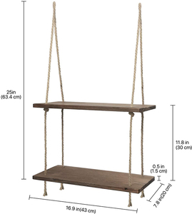 Dropshiping 2 Tier Rope Farmhouse <b>Wall</b> Hanging Floating Shelves Rustic Shelf Swing Wood Decor for Home Garden - Product Image 4