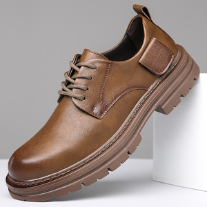 Bottes Martin pour hommes, bout rond, dessus en cuir, semelle extérieure en caoutchouc antidérapante, chaussures de travail décontractées à lacets pour l'automne - Product Image 1