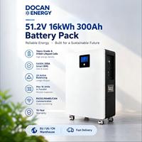 Batterie LiFePO4 murale Docan EU USA 16 kWh 51,2 V 300 Ah, pack de batteries de stockage d'énergie solaire 16S1P 314 Ah avec WiFi