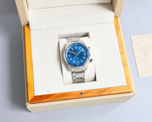 Men’s Round <b>Automatic</b> Sports Watch with Rotating Bezel Polished Stainless Steel Bracelet Blue Dial Casual Wristwatch - Product Image 1