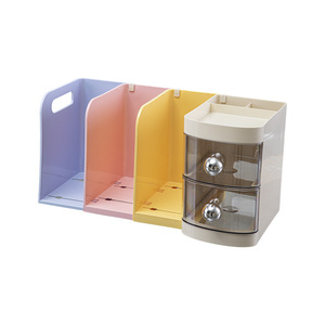 Extendable Bookshelf <b>Storage</b> <b>Box</b> With Partitions Creamy White For Student Desktop <b>Document</b> And Book Organization - Product Image 5