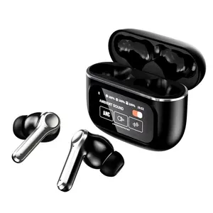 YX30 earphone TWS ANC LCD layar sentuh, earbud nirkabel bepergian cerdas dengan peredam bising, earphone pengisian daya Cepat