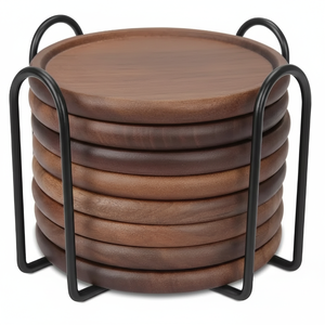 Juego de posavasos de madera de alta calidad con soporte de Metal Diseño moderno Posavasos de té y café con estilo para accesorios de decoración de mesa - Product Image 1