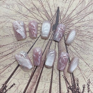 Faux ongles press-on faits main, <span class=keywords><strong>rose</strong></span> cerisier romantique, <span class=keywords><strong>effet</strong></span> œil de chat marbré, pour peau claire - Product Image 4