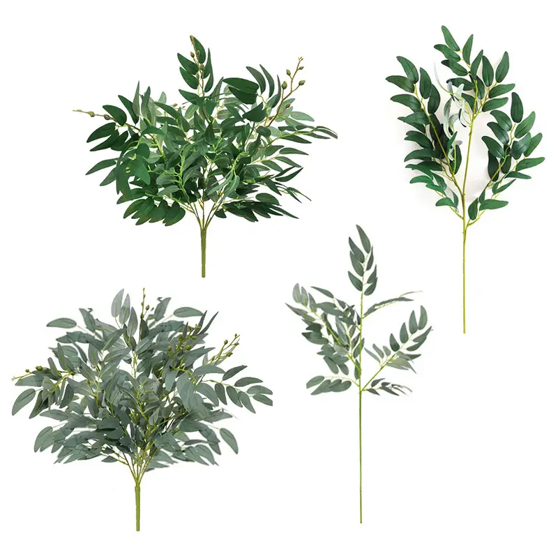 Hot Sale Artificial Willow Leaves Twigs Faux Shrubs Plant Silk Eucalyptus Greenery Leaves for Floral Bouquet Wedding Decor