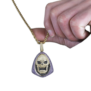 White Gold Iced Out Skull Pendant Military Charm Silver Plated Zircon Necklace Unisex Hip Hop Jewelry for Party - Product Image 2