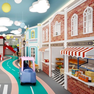 Thương mại trong nhà sân chơi Thiết bị trẻ em vai trò chơi nhà cafe mô phỏng thị trấn trò chơi trượt trong nhà - Product Image 1