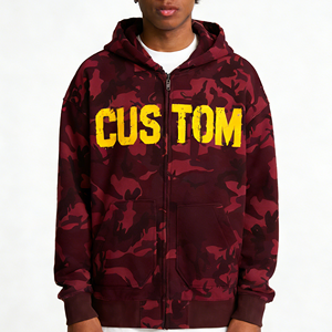 Felpe con Cappuccio da Uomo 400 Gsm Stile Hip Hop, Stampa Mimetica Rosso Scuro, Design Oversize Streetwear con Ricami, Felpe Pesanti - Product Image 4