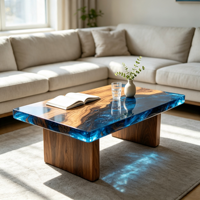 Table basse rectangulaire en résine époxy bleu océan, plateau épais en résine, pieds massifs, mobilier pour salon, maison, villa