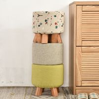 Pouf Kecil Berbahan Kain Putih, Bangku Bulat Kulit, Ottoman