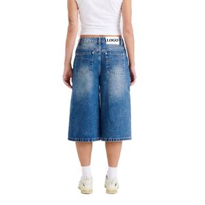 Short en jean baggy classique personnalisé bleu Bermuda style boyfriend vintage délavé pour homme - Product Image 2