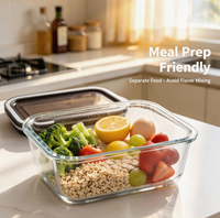 Boîte à lunch en verre borosilicate de 1040 ml avec couvercle pour les employés de bureau, compatible micro-ondes et lave-vaisselle, récipient de stockage alimentaire réutilisable