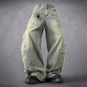 ديزنيو جينز رجالي عنكبوت جينز عتيق للشارع جينز دينيم بمنتصف مستقيم مناسب للصيف الشرير مطرز جيد التهوية للخريف - Product Image 1