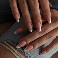 Lot de 24 faux ongles blancs nude à pointe française, forme amande, à presser, en ABS réutilisable, avec emballage personnalisé, fournisseur OEM ODM
