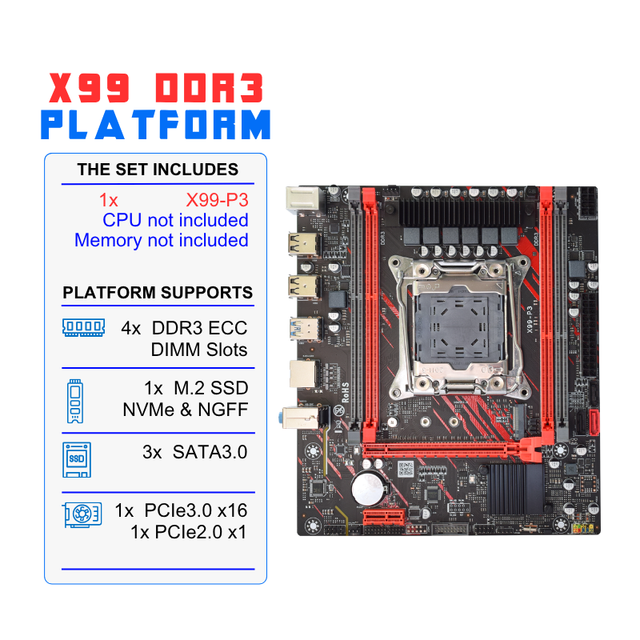 PANDL NEW X99-P3 C612 Chipset Desktop PC Gaming Mainboard Lga 2011-3 Supports Intel Xeon 4x DDR3 Ram X99 DDR3 Motherboard