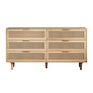 <b>6</b> <b>Drawer</b> Rattan Storage Cabinet Natural Wood 59.06 In For Bedroom Living Room - Product Image 4