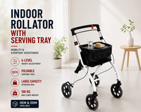 Déambulateur d'intérieur léger 6,70 kg, plateau pliable, 4 roues en PVC, 108 kg, CE UKCA ISO pour seniors