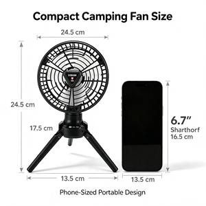 Ventilateur de <span class=keywords><strong>table</strong></span> rechargeable noir à quatre pieds, idéal pour <span class=keywords><strong>le</strong></span> camping, avec chargeur de batterie intégré - Product Image 3