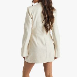 Nuevo Vestido Mini de Lino con Mangas Abullonadas para Mujer, Elegante, Cuello Alto, Corte Ajustado, Formal, para Oficina - Product Image 2