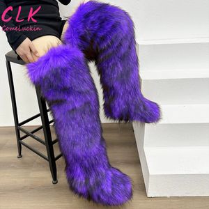 Yüksek kalite 72cm diz üzerinde kadın rakun kürk çizmeler sıcak peluş düz moğol kürk uzun çizmeler ile açık kar botları kadınlar - Product Image 5