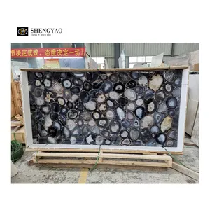 Natural Solid Surface Brazil Grey Agate Crystal Stone Big Slabs For Kitchen Countertop/Wall Decoration