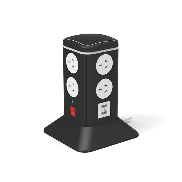Factory Supplying Wholesale Vastfafa Smart Desktop Tower Surge Protector PN460-CU 240V/10A 4 USB Ports 8 AC Outlets Black/White