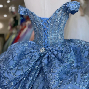 Mumuleo <strong>Sky</strong> <strong>Blue</strong> Glittering Quinceanera Dresses Lace Beading Off the Shoulder Formal Birthday <strong>Ball</strong> <strong>Gown</strong> Vestidos De 15 Anos <strong>Gown</strong> - Product Image 3