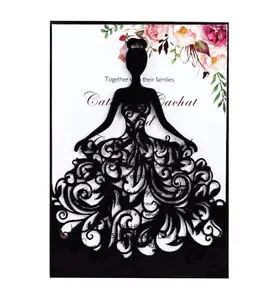 Personalizado cor preta corte a laser bonito design de menina, convite de casamento, cartão para noivado, chuveiro de noiva quinceanerar