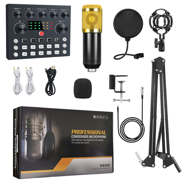 Bm800 Mic With USB V8s SoundCard Professional Micfone Video Mixer Bm 800 Microphone V8 Karaoke Set Vlogging Kit for Smartphone
