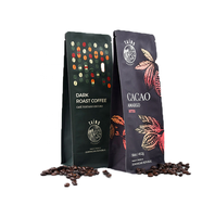 Sachet de café à fond plat en PE 250G imprimé sur mesure, emballage vide pour grains de café et thé avec valve et fermeture éclair pour café et aliments pour animaux de compagnie