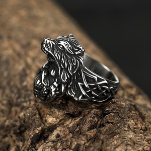 yunnique Men's Stainless Steel Animal <b>Head</b> Ring Nordic Viking <b>Style</b> Geometric Design Gift Jewelry - Product Image 4