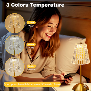 Cordless <b>Table</b> Lamp Rechargeable Battery Operated Lamp 3 Color Modes Stepless Dimmable <b>LED</b> Touch Portable Crystal Gold Lamp - Product Image 5