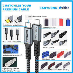 240W <span class=keywords><strong>USB</strong></span> tipo <span class=keywords><strong>C</strong></span> a <span class=keywords><strong>USB</strong></span> <span class=keywords><strong>C</strong></span> Cable PD 3,1 carga rápida OEM fábrica 100W 3,2 Gen2 USBC 10Gbps 20Gbps transferencia de datos <span class=keywords><strong>Kabel</strong></span> 1m 2m 3m - Product Image 4